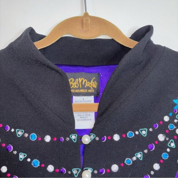 Bob Mackie Women’s Large Black Jacket Colourful Embellishments Pearl Buttons - Picture 5 of 9